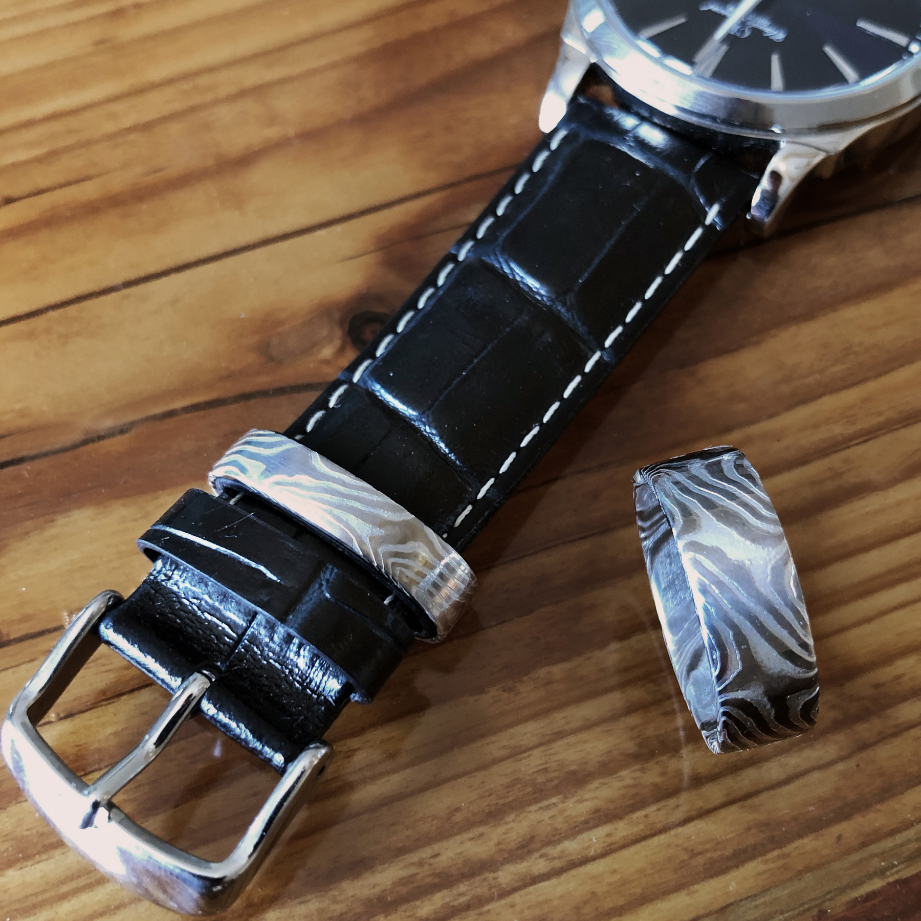 Mokume Gane als Ring und Uhrenschlaufe